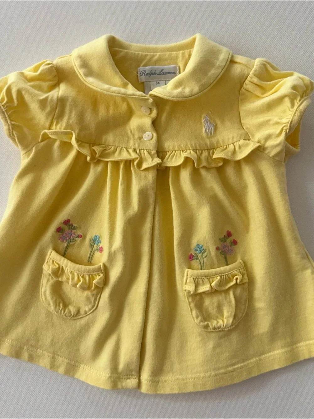 Ralph Lauren 9 Months Baby Girl Yellow Top Pink Floral Bloomers Set Outfit